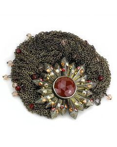 JCE4224 Antique Copper Brass Bracelet with Synthetic Onyx in Garnet