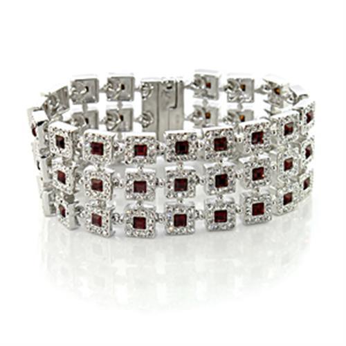 JCE444 Rhodium Brass Bracelet with Top Grade Crystal  in Siam