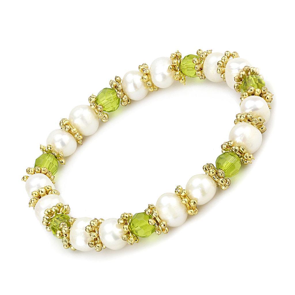 JCE4656 Antique Silver White Metal Bracelet with Synthetic Pearl in Peridot