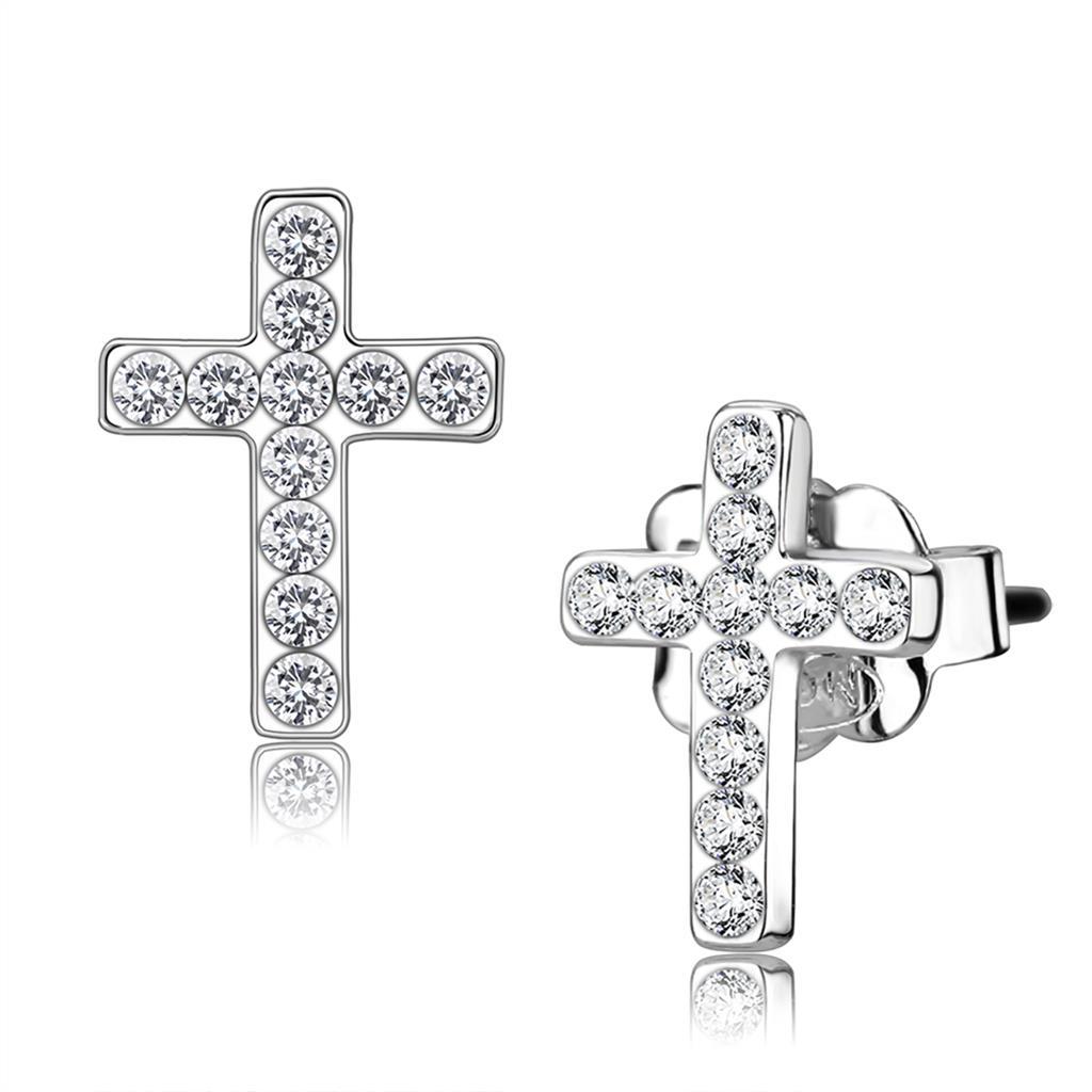 JCE4665 Silver+ e-coating Brass Earrings with Top Grade Crystal  in Clear