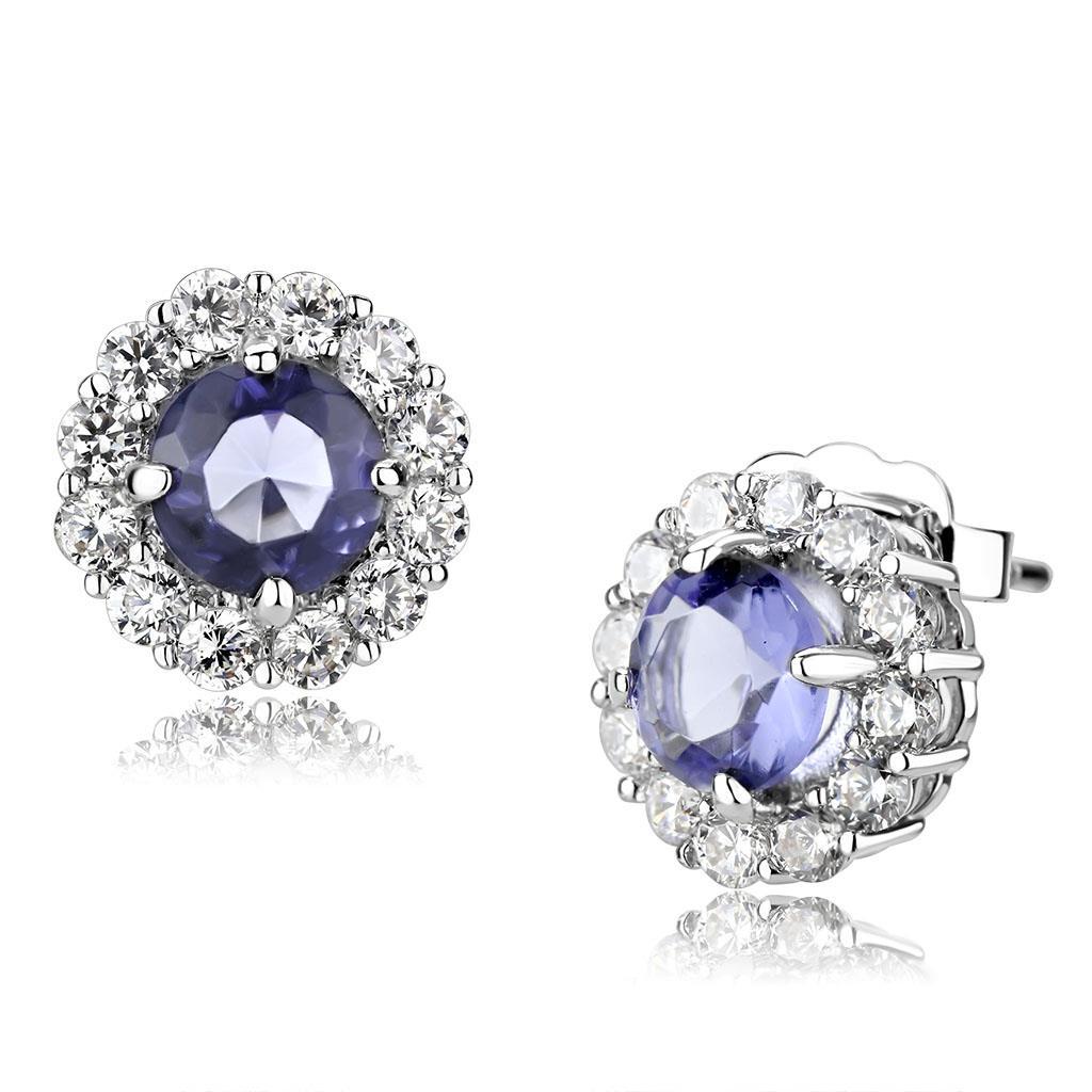 JCE4674 Rhodium Brass Earrings with Synthetic Synthetic Glass in Tanzanite