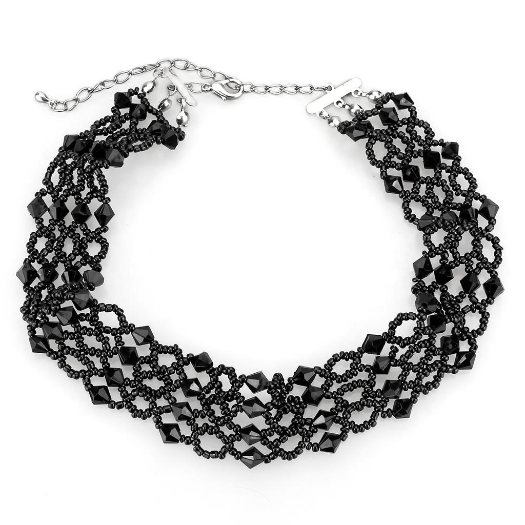 JCE4718 Rhodium Brass Necklace with Synthetic Synthetic Glass in Jet