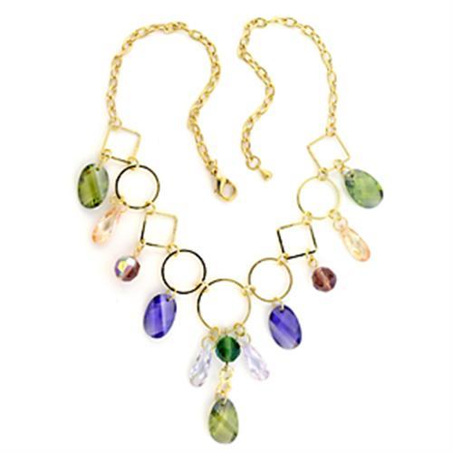 JCE720 Gold Brass Necklace with AAA Grade CZ  in Multi Color