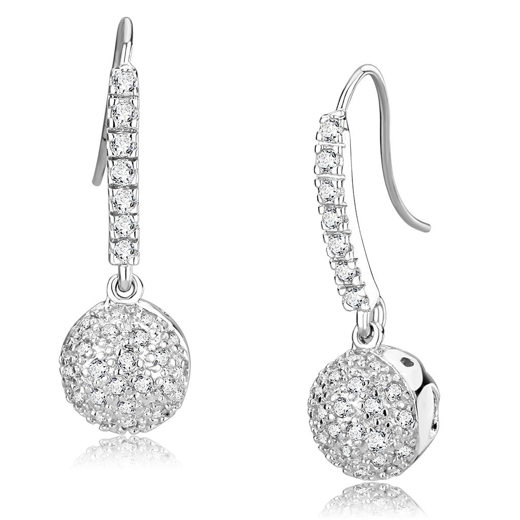 JCE893 Rhodium Brass Earrings with AAA Grade CZ  in Clear