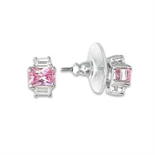 JCEA451 High-Polished 925 Sterling Silver Earrings with AAA Grade CZ  in Rose-Default Title