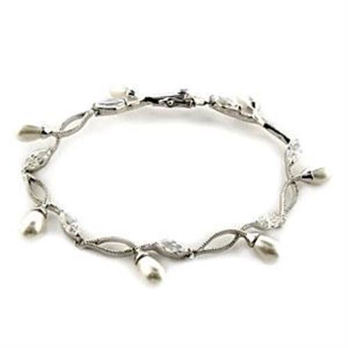JCEA542 Rhodium 925 Sterling Silver Bracelet with Synthetic Pearl in White
