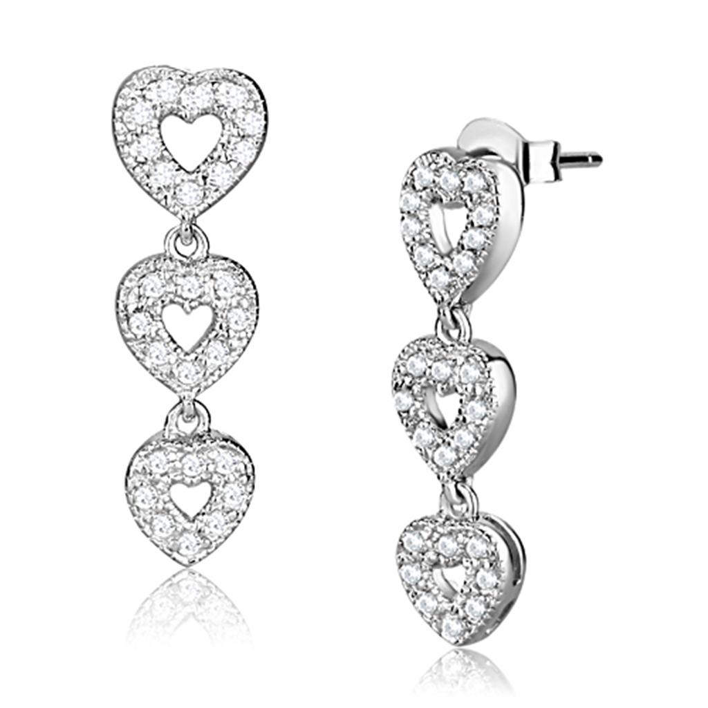 JCES722 Rhodium 925 Sterling Silver Earrings with AAA Grade CZ  in Clear