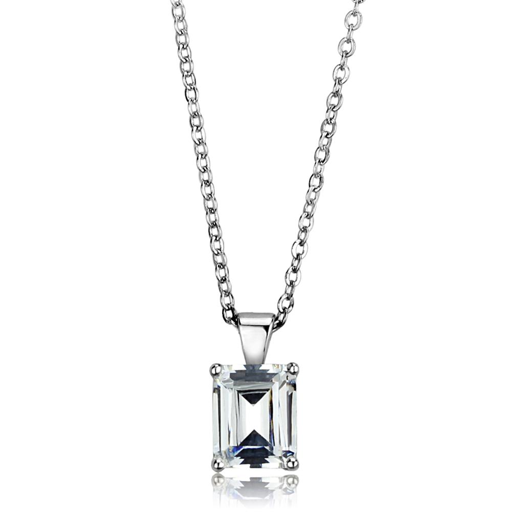 JCES896 Rhodium 925 Sterling Silver Chain Pendant with AAA Grade CZ  in Clear