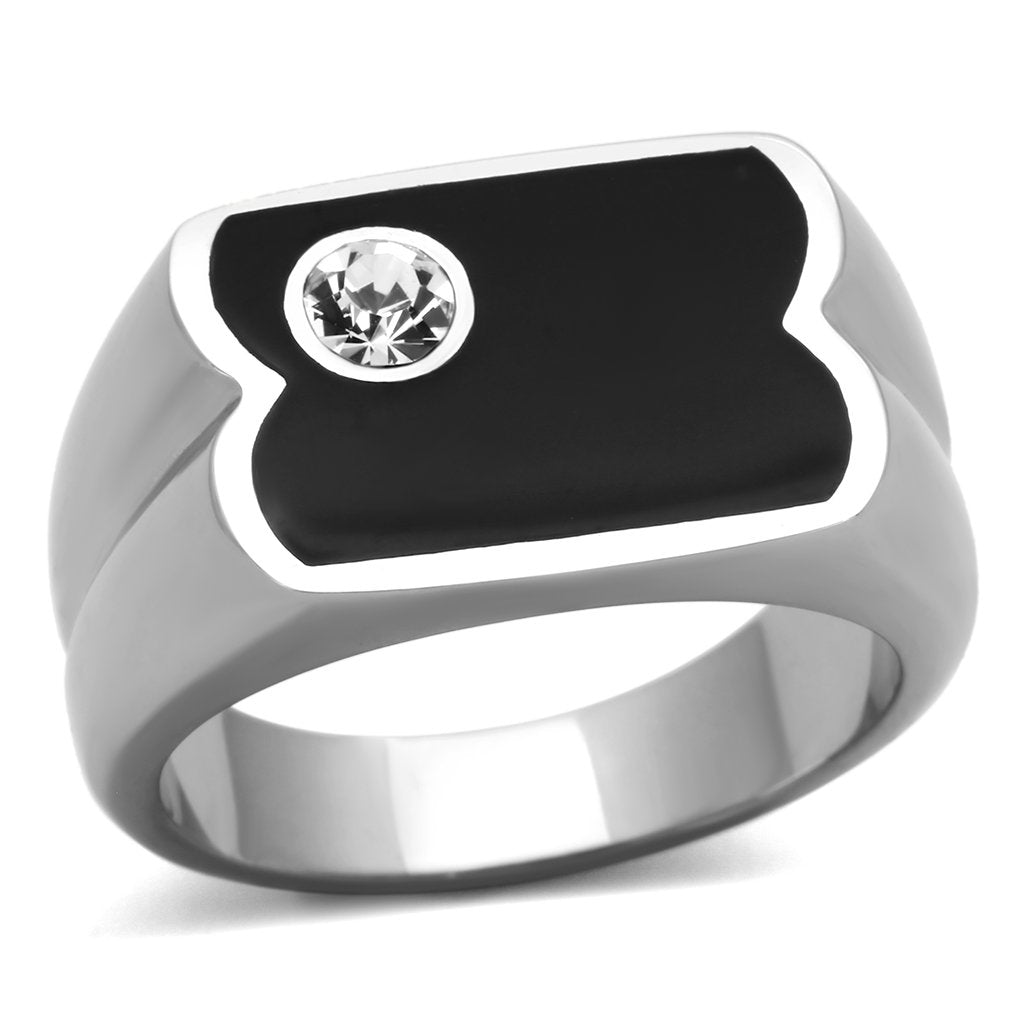 JCE1073 High polished (no plating) Stainless Steel Ring with Top Grade Crystal  in Clear