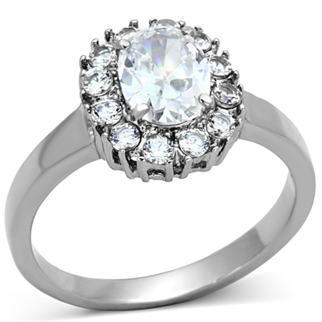 JCE1223 High polished (no plating) Stainless Steel Ring with AAA Grade CZ  in Clear