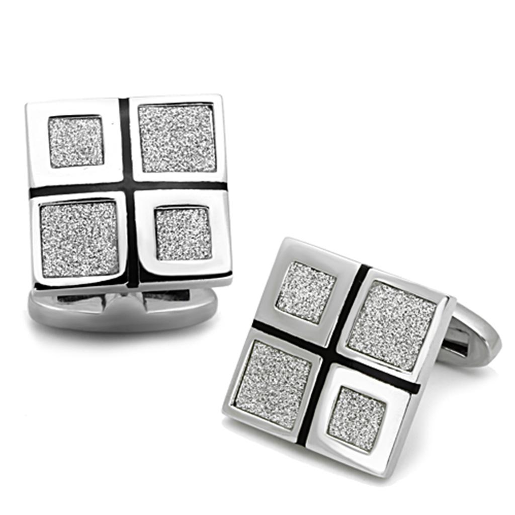 JCE1255 High polished (no plating) Stainless Steel Cufflink with Epoxy  in Jet