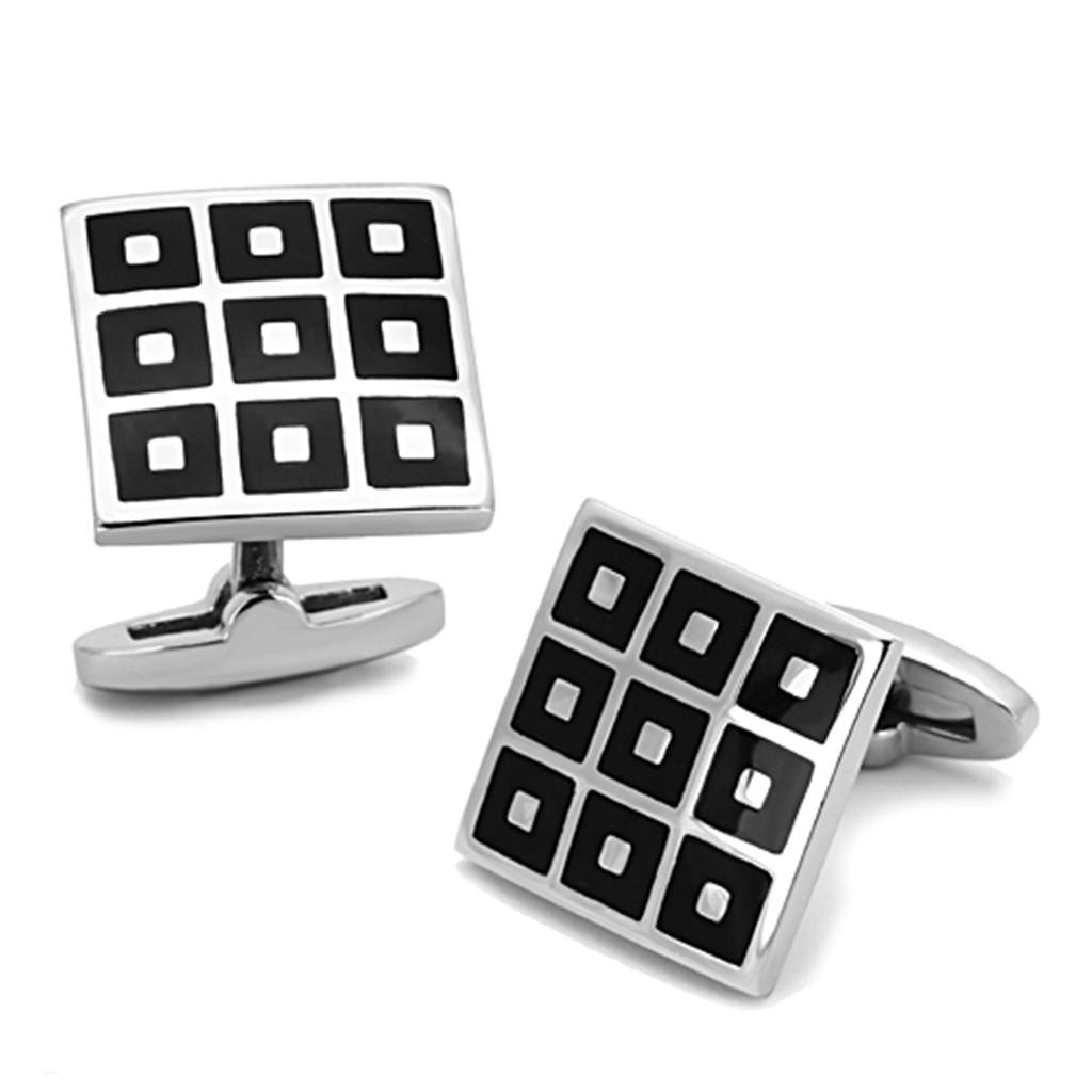 JCE1268 High polished (no plating) Stainless Steel Cufflink with Epoxy  in Jet