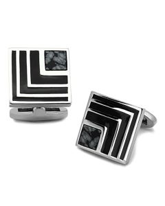 JCE1269 High polished (no plating) Stainless Steel Cufflink with Synthetic Onyx in Jet