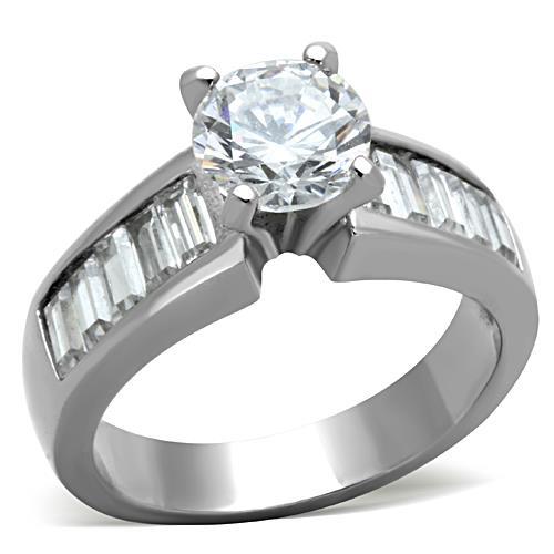 JCE1332 High polished (no plating) Stainless Steel Ring with AAA Grade CZ  in Clear