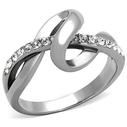 JCE1341 High polished (no plating) Stainless Steel Ring with Top Grade Crystal  in Clear