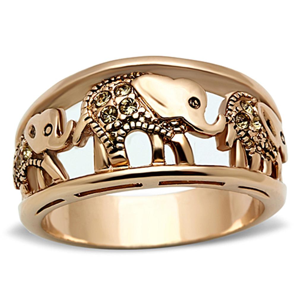 JCE1380 IP Rose Gold(Ion Plating) Stainless Steel Ring with Top Grade Crystal  in Citrine Yellow