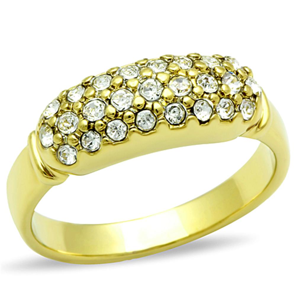 JCE1389 IP Gold(Ion Plating) Stainless Steel Ring with Top Grade Crystal  in Clear