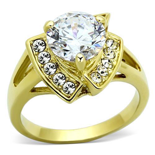 JCE1412 IP Gold(Ion Plating) Stainless Steel Ring with AAA Grade CZ  in Clear