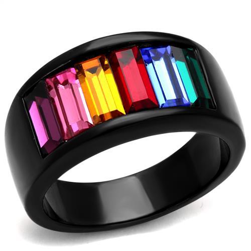 JCE1415J IP Black(Ion Plating) Stainless Steel Ring with Top Grade Crystal  in Multi Color