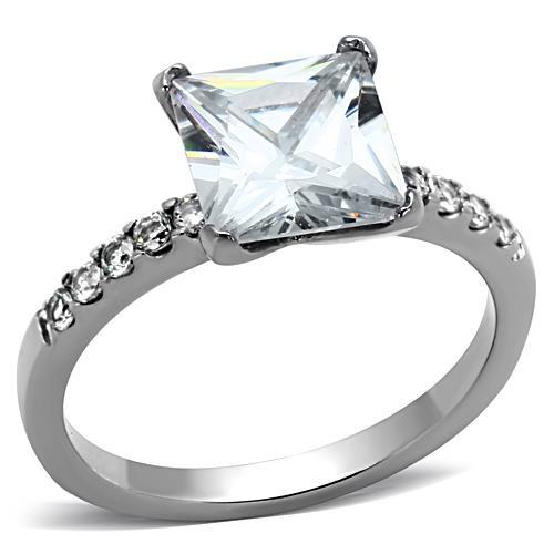 JCE1486 High polished (no plating) Stainless Steel Ring with AAA Grade CZ  in Clear
