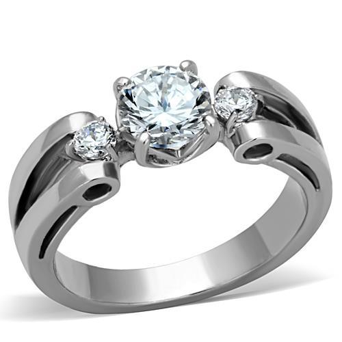 JCE1537 High polished (no plating) Stainless Steel Ring with AAA Grade CZ  in Clear