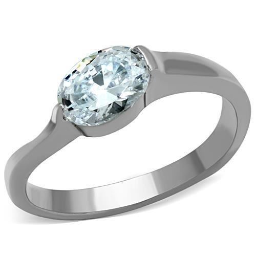 JCE1542 High polished (no plating) Stainless Steel Ring with AAA Grade CZ  in Clear
