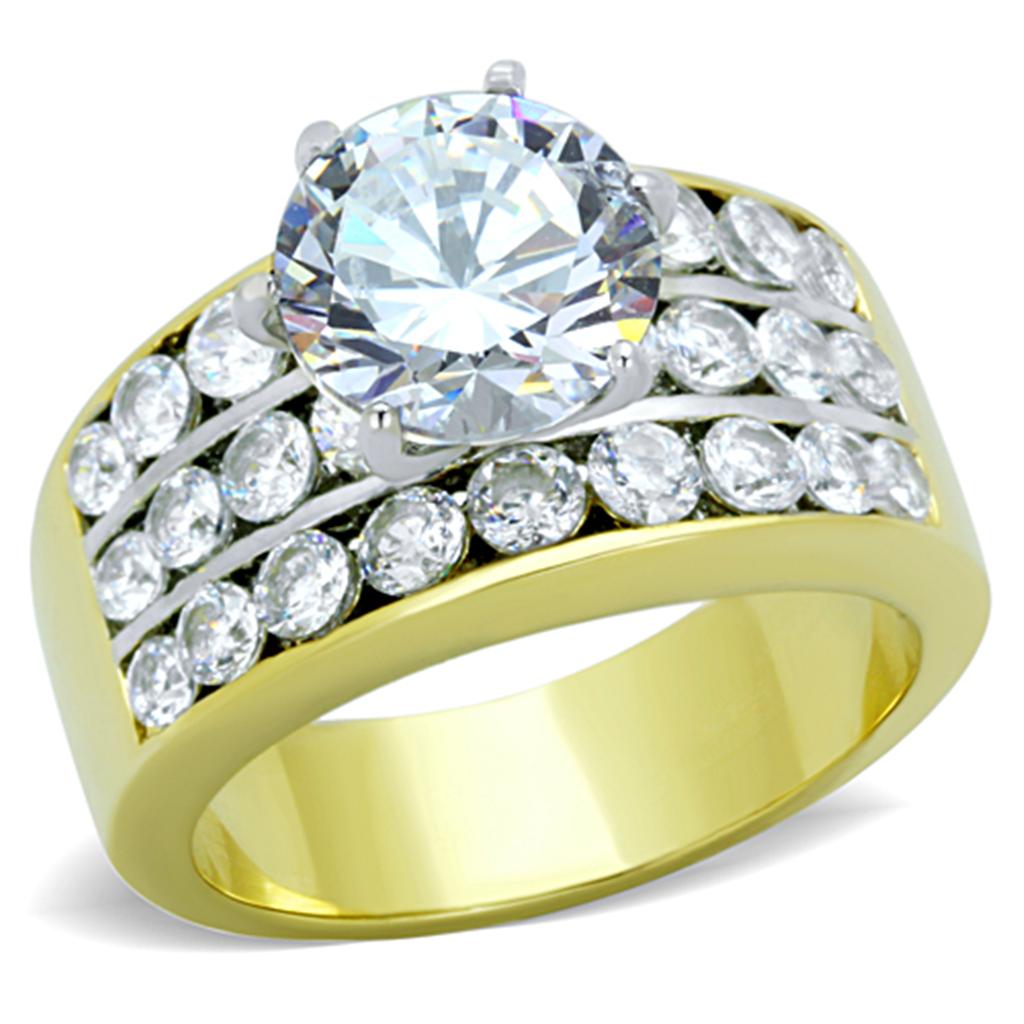 JCE1553 Two-Tone IP Gold (Ion Plating) Stainless Steel Ring with AAA Grade CZ  in Clear
