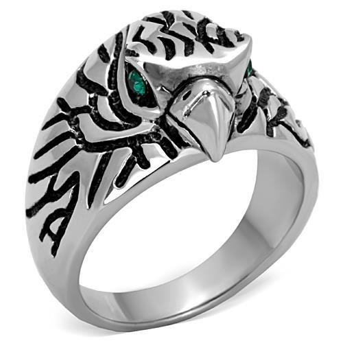 JCE1600 High polished (no plating) Stainless Steel Ring with Top Grade Crystal  in Emerald