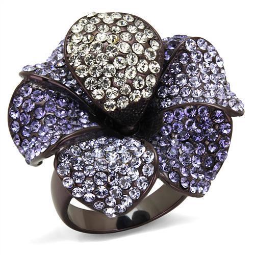 JCE1618DC IP Dark Brown (IP coffee) Stainless Steel Ring with Top Grade Crystal  in Multi Color