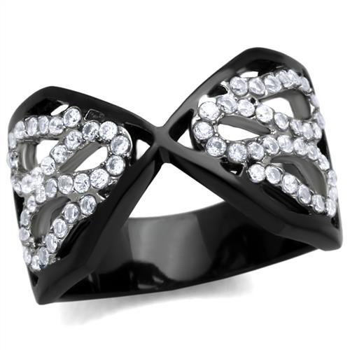 JCE1644 Two-Tone IP Black Stainless Steel Ring with AAA Grade CZ  in Clear