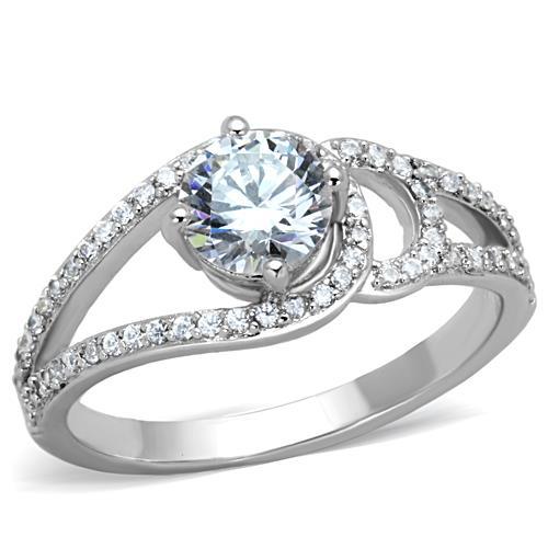 JCE1681 High polished (no plating) Stainless Steel Ring with AAA Grade CZ  in Clear