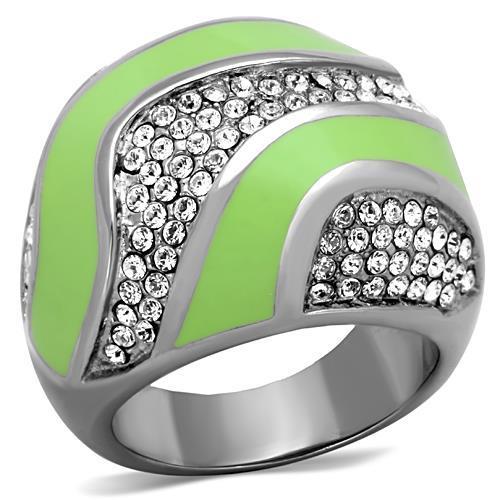 JCE1741 High polished (no plating) Stainless Steel Ring with Top Grade Crystal  in Clear
