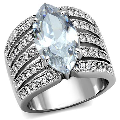 JCE1752 High polished (no plating) Stainless Steel Ring with AAA Grade CZ  in Clear