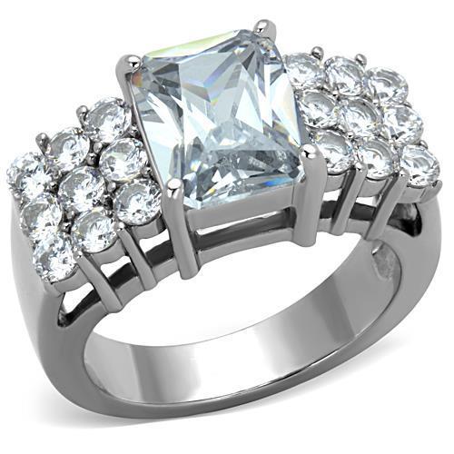 JCE1753 High polished (no plating) Stainless Steel Ring with AAA Grade CZ  in Clear