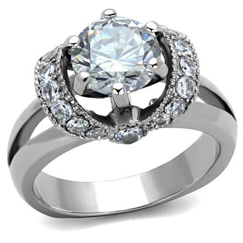 JCE1757 High polished (no plating) Stainless Steel Ring with AAA Grade CZ  in Clear