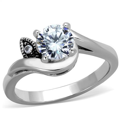 JCE1776 High polished (no plating) Stainless Steel Ring with AAA Grade CZ  in Clear
