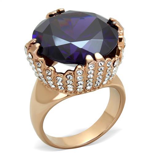 JCE1786 IP Rose Gold(Ion Plating) Stainless Steel Ring with AAA Grade CZ  in Amethyst