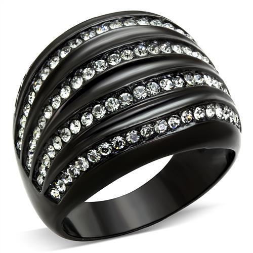 JCE1789 IP Black(Ion Plating) Stainless Steel Ring with Top Grade Crystal  in Black Diamond