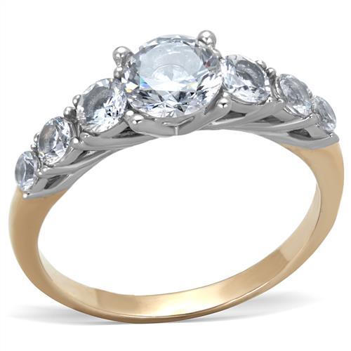 JCE1794 Two-Tone IP Rose Gold Stainless Steel Ring with AAA Grade CZ  in Clear