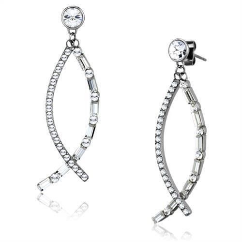 JCE1806 High polished (no plating) Stainless Steel Earrings with Top Grade Crystal  in Clear