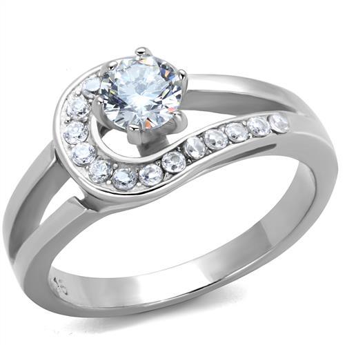 JCE1857 High polished (no plating) Stainless Steel Ring with AAA Grade CZ  in Clear
