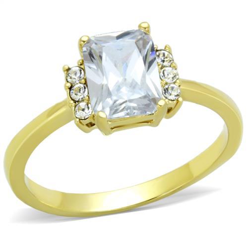 JCE1876 IP Gold(Ion Plating) Stainless Steel Ring with AAA Grade CZ  in Clear