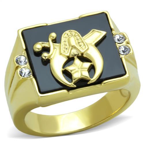 JCE1890 IP Gold(Ion Plating) Stainless Steel Ring with Synthetic Onyx in Jet