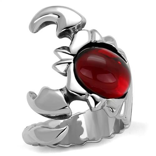 JCE1969 High polished (no plating) Stainless Steel Ring with Synthetic Synthetic Glass in Siam