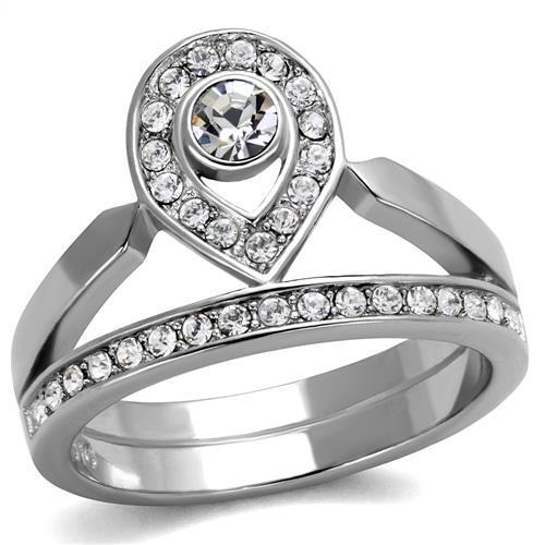 JCE2095 High polished (no plating) Stainless Steel Ring with Top Grade Crystal  in Clear
