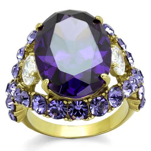 JCE2160 IP Gold(Ion Plating) Stainless Steel Ring with AAA Grade CZ  in Amethyst