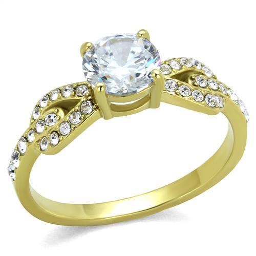 JCE2168 IP Gold(Ion Plating) Stainless Steel Ring with AAA Grade CZ  in Clear