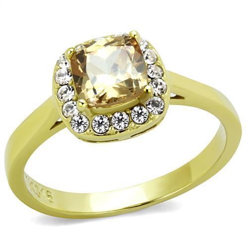 JCE2173 IP Gold(Ion Plating) Stainless Steel Ring with AAA Grade CZ  in Champagne