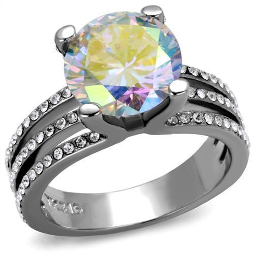 JCE2179 High polished (no plating) Stainless Steel Ring with AAA Grade CZ  in White AB