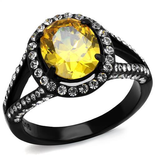 JCE2193 IP Black(Ion Plating) Stainless Steel Ring with AAA Grade CZ  in Topaz